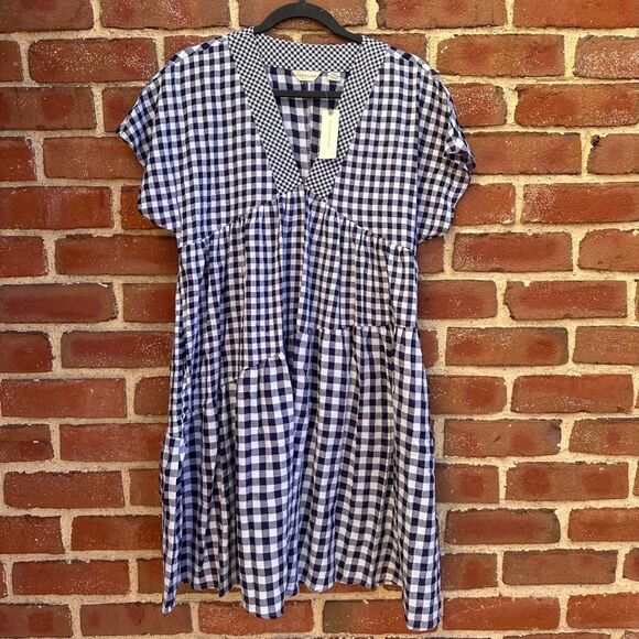 Anthropologie $138 11.1 tylho navy & white gingham tunic dress large NEW - Picture 3 of 4